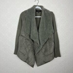 TALIE Olive Green Sherpa Draped Cardigan